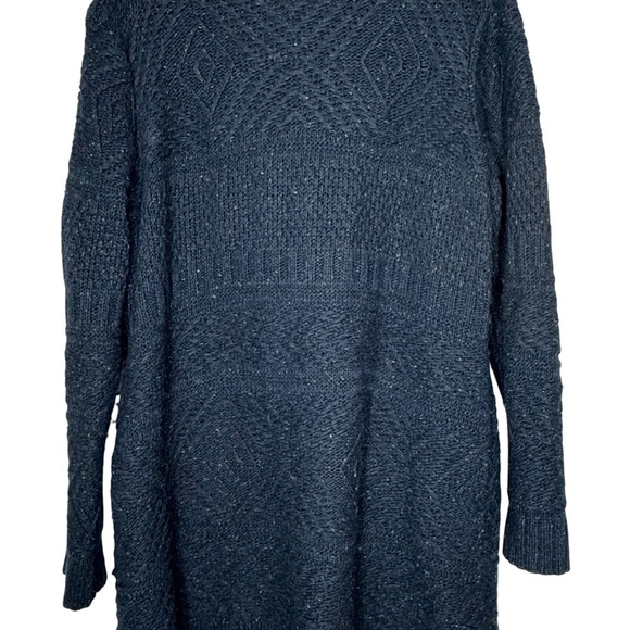 J Jill Womens Navy Longline Sweater Cardigan Sz L Textured Chunky Cabin Winter - Picture 11 of 11